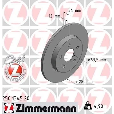 Bilde av ZIMMERMANN COAT Z 250.1345.20 Bremseskiver 280 12 5/5 5 108 fullt ut belagt FORD: MONDEO 3 Kombi, 3, Stufenheck, JAGUAR: X Type Sedan