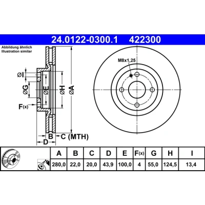 Bilde av ATE 24.0122 0300.1 Bremseskiver 280,0 22,0 4 100,0 ventilert belagt MAZDA: MX 5 IV