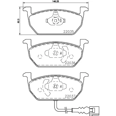 Bilde av HELLA 8DB 355 021 951 Bremseklosser med integrert slitasjevarselkontakt VOLKSWAGEN: Golf 7, 7 Variant, Sportsvan, AUDI: A3 Sportback