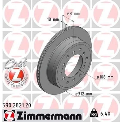 Bilde av ZIMMERMANN COAT Z 590.2821.20 Bremseskiver 312 18 14/6 6 140 innvendig ventilert belagt TOYOTA: Land Cruiser Prado 150