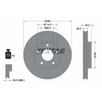 Bilde av TEXTAR PRO 92109403 Bremseskiver 280 28 05/05 114,3 innvendig ventilert belagt uten hjulfestebolt, hjulnav NISSAN: X Trail