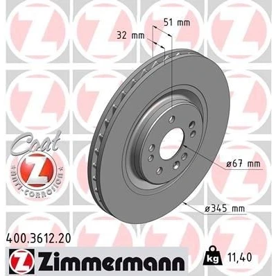Bilde av ZIMMERMANN COAT Z 400.3612.20 Bremseskiver 345 32 8/5 5 112 innvendig ventilert belagt høy karbon MERCEDES BENZ: ML Klasse