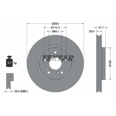 Bilde av TEXTAR PRO 92184803 Bremseskiver 293 28 05/09 114,3 utvendig ventilert belagt uten hjullager, hjulfestebolt, hjulnav HONDA: CR V 3, 4
