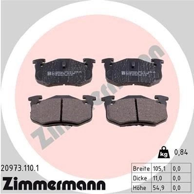Bilde av ZIMMERMANN 20973.110.1 Bremseklosser Bildet viser leveranseinnholdet PEUGEOT: 206 Hatchback, 306 SW, RENAULT: CLIO 2, Super 5 Hatchback