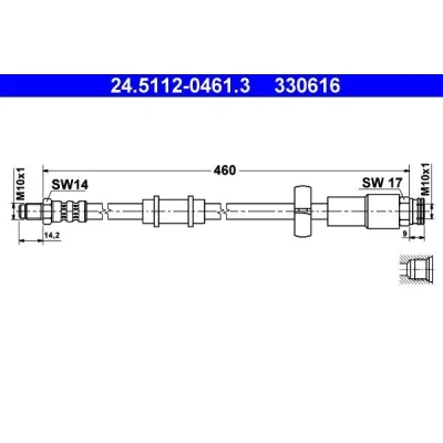 Bilde av ATE 24.5112 0461.3 Bremseslange 460 M10x1 FIAT: Ducato II Flatvogn lastebil/Chassis, Minibuss, Van