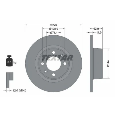 Bilde av TEXTAR 92107900 Bremseskiver 276 14 04/06 108 fullt ut uten hjulfestebolt, hjulnav CITROËN: C5 III Stasjonsvogn, II Hatchback