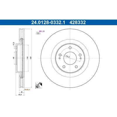 Bilde av ATE Bremseskive MITSUBISHI: OUTLANDER 3 320,0mm 28,0mm 5 114,3mm ventilert belagt 24.0128 0332.1 Bremseskiver, Skivebremser