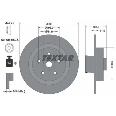 Bilde av TEXTAR PRO 92252903 Bremseskiver 300 11 05/05 108 fullt ut belagt med integrert magnetisk senorring, hjullager RENAULT: CLIO 3, MEGANE 2