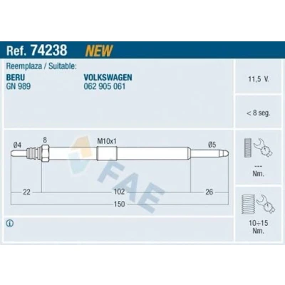 Bilde av FAE 74238 Glødeplugg 11V M 10x1