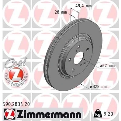 Bilde av ZIMMERMANN 590.2834.20 Bremseskiver 328 28 7/5 5 114 utvendig ventilert belagt høy karbon TOYOTA: RAV4 IV SUV