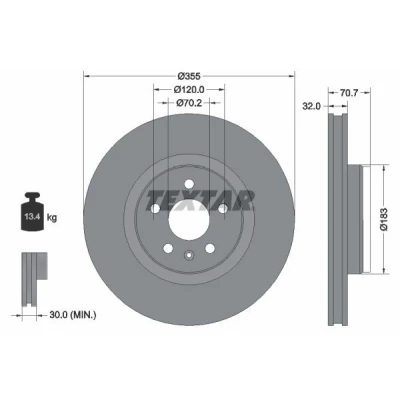 Bilde av TEXTAR 92313905 Bremseskiver 355 32 05/06 120 innvendig ventilert belagt høy karbon uten hjulfestebolt, hjulnav TESLA: Model S, X