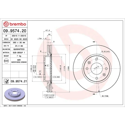 Bilde av BREMBO COATED DISC LINE 09.9574.21 Bremseskiver 280 26 4 innvendig ventilert belagt KIA: Optima / K5, HYUNDAI: Grandeur