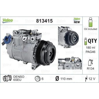 Bilde av VALEO 813415 Kompressor 6SEU14 12 PAG 46 R 134a med kompressorlje NEW ORIGINAL PART BMW: X1, 5 Touring, 3 Sedan