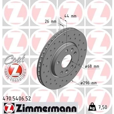 Bilde av ZIMMERMANN SPORT COAT Z 470.5406.52 Bremseskiver 296 26 7/5 5 114 innvendig ventilert, hullet belagt RENAULT: Talisman Grandtour, Sedan