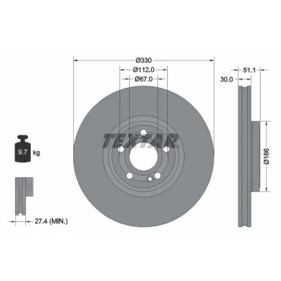Bilde av TEXTAR Bremseskive MERCEDES BENZ: A Klasse 30mm 05/06 112mm innvendig ventilert belagt høy karbon 92323305 2474211912,247421191207,A2474211912