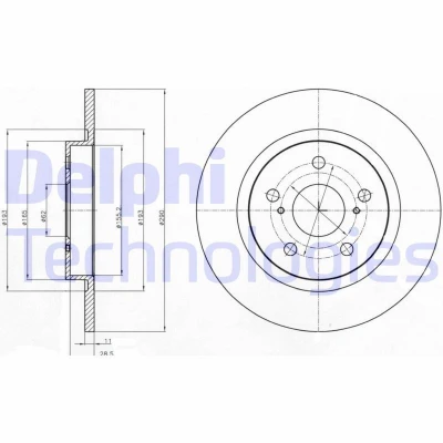 Bilde av DELPHI BG4200C Bremseskiver 290 11 5 fullt ut belagt ubehandlet uten hjullager, ABS sensorring TOYOTA: Avensis III Stasjonsvogn