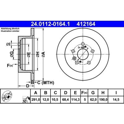 Bilde av ATE 24.0112 0164.1 Bremseskiver 291,0 12,0 5 114,3 fullt ut belagt TOYOTA: Previa / Estima II, Avensis Verso