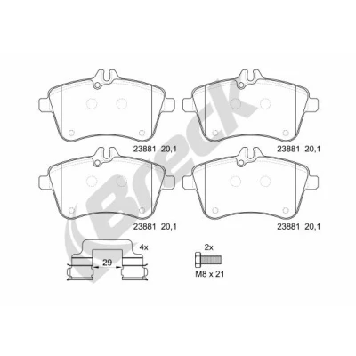 Bilde av BRECK 23881 00 701 10 Bremseklosser klargjort for slitasjeindikator MERCEDES BENZ: B Klasse, A Klasse