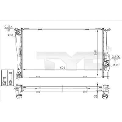 Bilde av TYC 703 0008 Radiator 600 348 32 Kjøleribber loddet BMW: 3 Touring, 1 Hatchback, Coupé