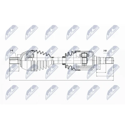 Bilde av NTY NPW VV 036 Drivaksel framaksel venstre 590 MPS6 Seks trinns automatikk FORD: S Max Mk1, MONDEO 4 Turnier, Galaxy Mk2 MPV, VOLVO: V70 3, S80 II