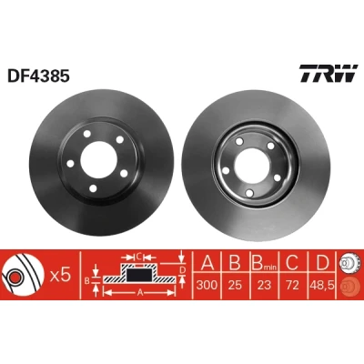 Bilde av TRW DF4385 Bremseskiver 300 25 5 114,3 ventilert spraylakkert MAZDA: 5, 3 Hatchback, Sedan