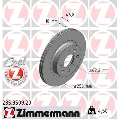 Bilde av ZIMMERMANN COAT Z 285.3509.20 Bremseskiver 256 18 6/4 4 100 innvendig ventilert belagt HYUNDAI: i20 I Hatchback