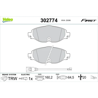 Bilde av VALEO 302774 Bremseklosser framaksel inkl. slitasjevarselkontakt uten skruer, med antihyle blikk VOLKSWAGEN: Golf 7, Passat B8 Variant, Tiguan II