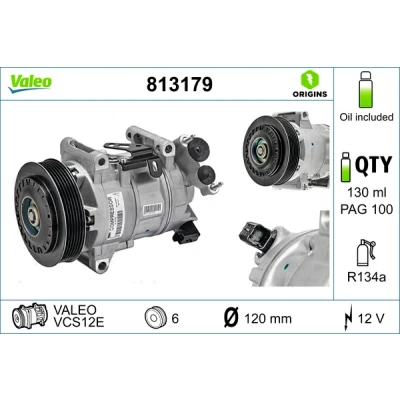 Bilde av VALEO 813179 Kompressor VCS12E 12 PAG 100 R 134a med kompressorlje NEW ORIGINAL PART