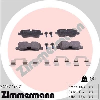 Bilde av ZIMMERMANN 24192.175.2 Bremseklosser klargjort for slitasjeindikator med skruer Bildet viser leveranseinnholdet, fjær LAND ROVER: Discovery 4