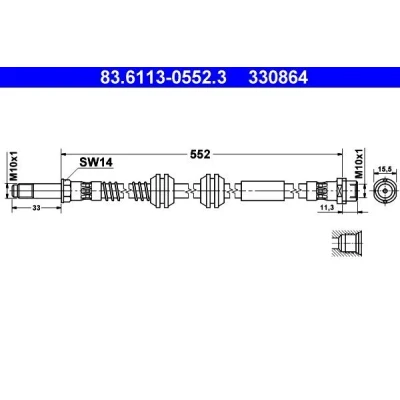 Bilde av ATE 83.6113 0552.3 Bremseslange 552 M10x1 VOLKSWAGEN: Transporter 5, 5 Bus, Multivan (7HM