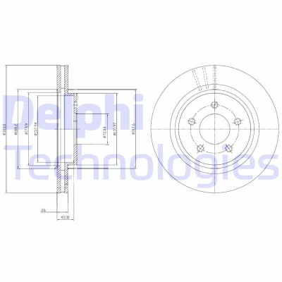 Bilde av DELPHI BG4240C Bremseskiver 302 22 5 ventilert belagt høy karbon uten hjullager, ABS sensorring VOLVO: V60 I, V70 3, XC70 II Stasjonsvogn