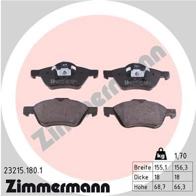 Bilde av ZIMMERMANN 23215.180.1 Bremseklosser Bildet viser leveranseinnholdet RENAULT: LAGUNA 2 Grandtour, 3, 3 Grandtour