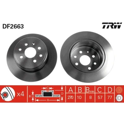 Bilde av TRW DF2663 Bremseskiver 270 10 4 100 fullt ut spraylakkert OPEL: Calibra A, Vectra A Sedan