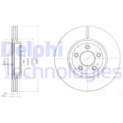 Bilde av DELPHI BG3704 Bremseskiver 280 23 5 ventilert oljet ubehandlet uten hjullager, ABS sensorring CHRYSLER: PT Cruiser Stasjonsvogn