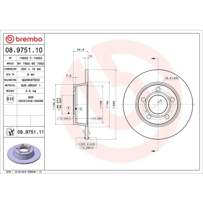 Bilde av BREMBO COATED DISC LINE 08.9751.11 Bremseskiver 255 10 5 fullt ut belagt AUDI: A6 C5 Avant, Sedan