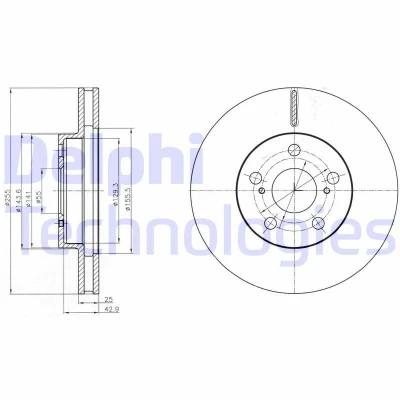Bilde av DELPHI BG4290 Bremseskiver 255 25 5 ventilert oljet ubehandlet uten hjullager, ABS sensorring TOYOTA: Prius III Hatchback, LEXUS: CT