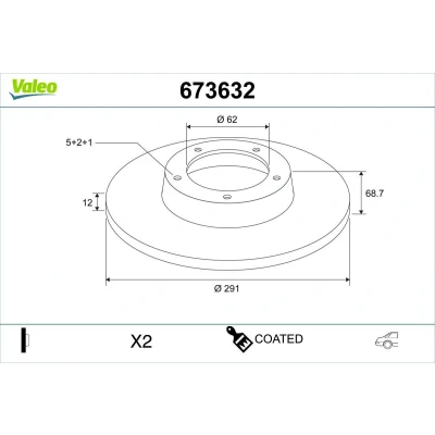 Bilde av VALEO Bremseskive TOYOTA: Avensis Verso bakaksel 291mm 12mm 5 hull fullt ut 673632 Bremseskiver, Skivebremser