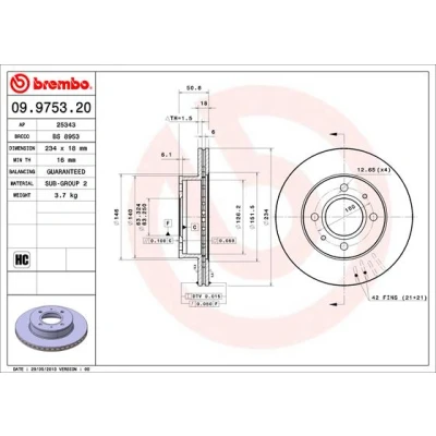 Bilde av BREMBO COATED DISC LINE 09.9753.21 Bremseskiver 234 18 4 innvendig ventilert belagt høy karbon