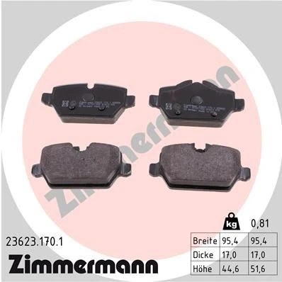 Bilde av ZIMMERMANN 23623.170.1 Bremseklosser klargjort for slitasjeindikator Bildet viser leveranseinnholdet, uten tilbehør BMW: 3 Touring, Sedan
