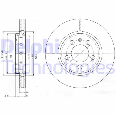Bilde av DELPHI BG3611 Bremseskiver 256 22 5 ventilert oljet ubehandlet uten hjullager, ABS sensorring VOLKSWAGEN: Golf 4, 4 Variant