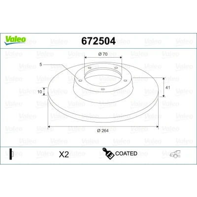 Bilde av VALEO 672504 Bremseskiver bakaksel 264 10 5 fullt ut belagt ALFA ROMEO: Giulietta Hatchback