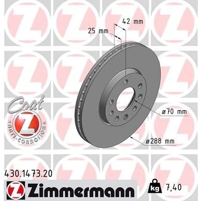 Bilde av ZIMMERMANN COAT Z 430.1473.20 Bremseskiver 288 25 8/5 5 110 innvendig ventilert belagt høy karbon SAAB: 9 Stasjonsvogn, Sedan, 3 Hatchback