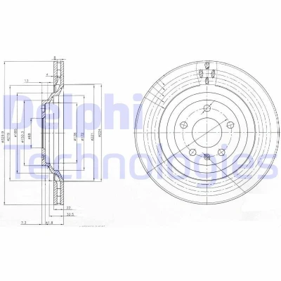 Bilde av DELPHI BG3991 Bremseskiver 330 22 5 ventilert oljet ubehandlet uten hjullager, ABS sensorring AUDI: A6 C6 Avant, C5 Sedan