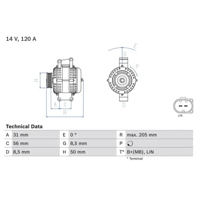 Bilde av BOSCH 0 986 049 010 Dynamo 14V 120A MERCEDES BENZ: Vito Mixto, Sprinter 3.5 T Van, Minibuss