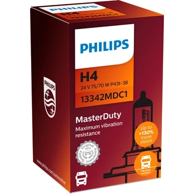 Bilde av Halogenpære PHILIPS MasterDuty H4 P43t 38, Øvre, mercedes benz, 072601 024802, 100151696, 135 4889, 4893, 1415 2190, 1510.012.00, 18