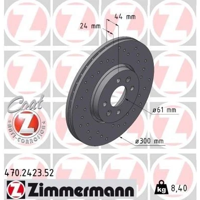 Bilde av ZIMMERMANN SPORT COAT Z 470.2423.52 Bremseskiver 300 24 6/4 4 100 innvendig ventilert, hullet belagt høy karbon RENAULT: SCENIC 2, GRAND 2