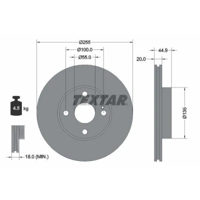 Bilde av TEXTAR 92096800 Bremseskiver 255 20 04/05 100 innvendig ventilert uten hjullager, hjulfestebolt, hjulnav MAZDA: MX 5 I, FAMILIA 5, 2