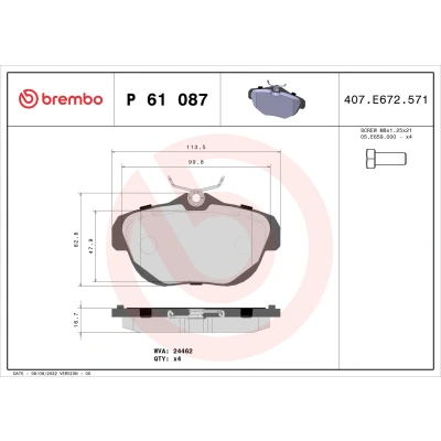Bilde av BREMBO P 61 087 Bremseklosser ekskl. slitasjevarselkontakt med antihyle blikk, bremsecaliperskruer uten tilbehør