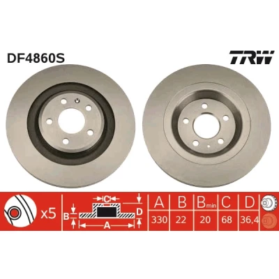 Bilde av TRW DF4860S Bremseskiver 330 22 5 112 ventilert spraylakkert høy karbon AUDI: A4 B8 Avant, Q5, A5 Coupé