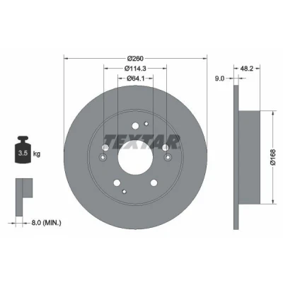 Bilde av TEXTAR PRO 92172103 Bremseskiver 260 9 05/09 114,3 fullt ut belagt uten hjulfestebolt, hjulnav HONDA: ACCORD 6 Coupe